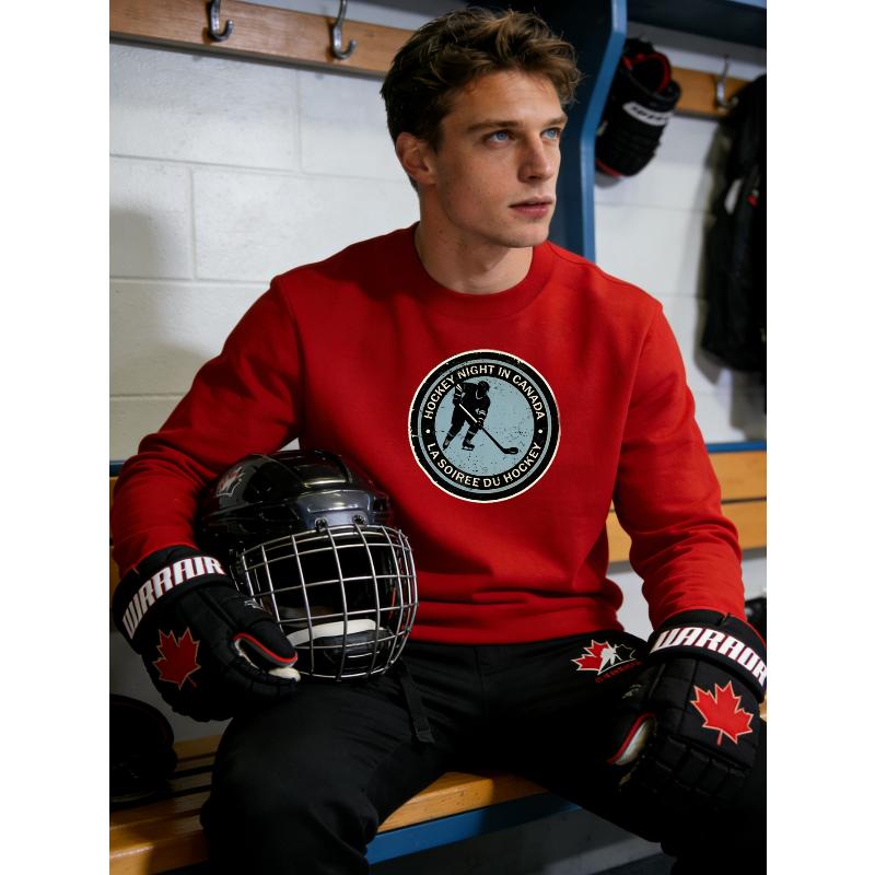Polyester Men's Hockey Print Crew Neck Sweatshirt Wrinkle Resistant Easy Care Outdoor Casual Top