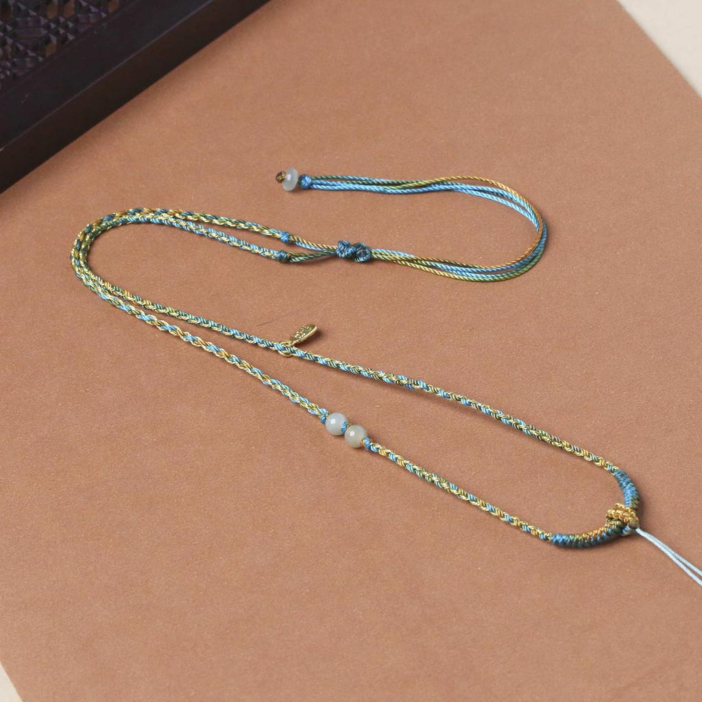 Eight Treasures Hand-Woven Jade Pendant Necklace with Compass Charm and Peace Buckle