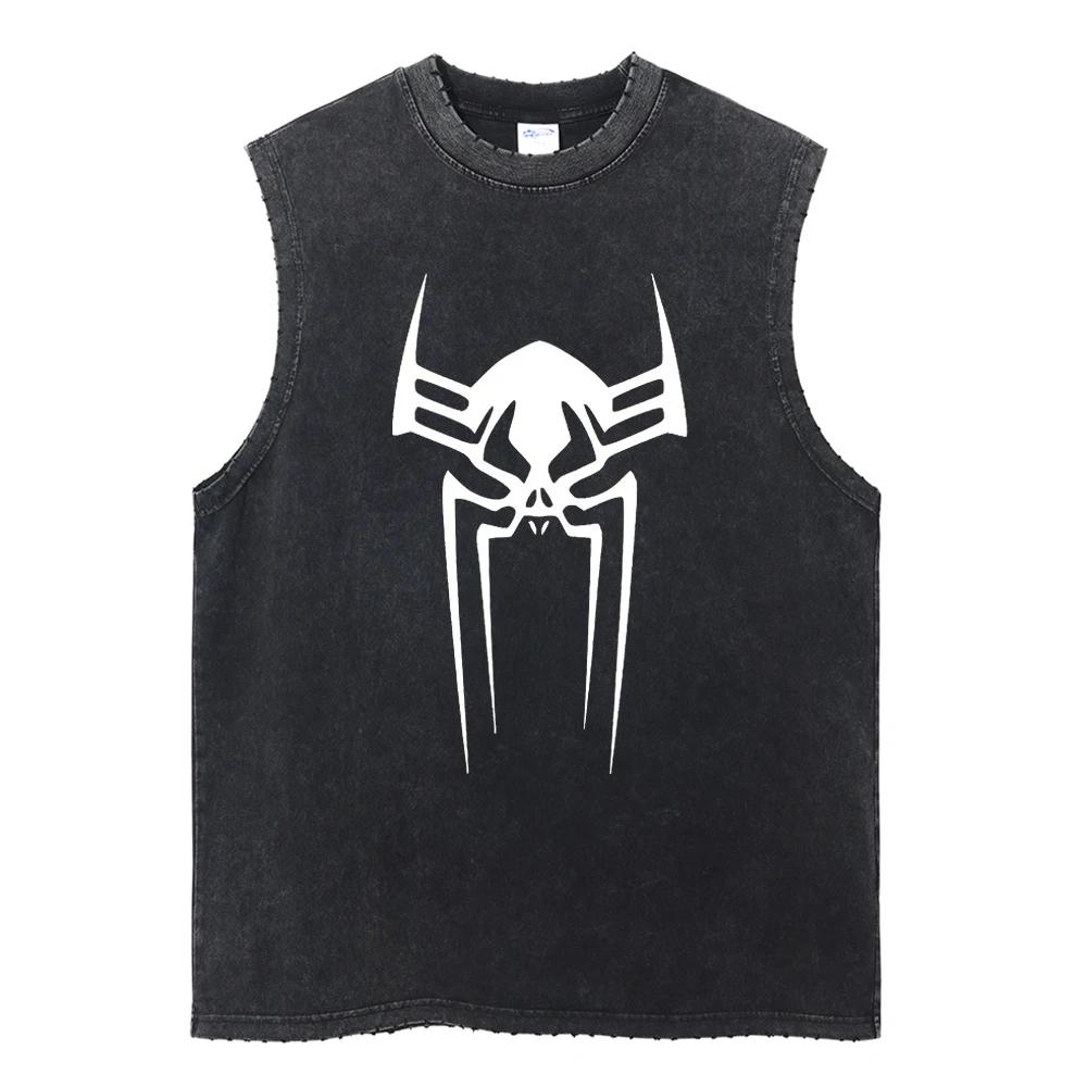 Anime Spider Graphic Gothic Men's Tank Top Summer Y2k Clothes Man Sleeveless Shirt Vintage Washed Oversized Gym Vest