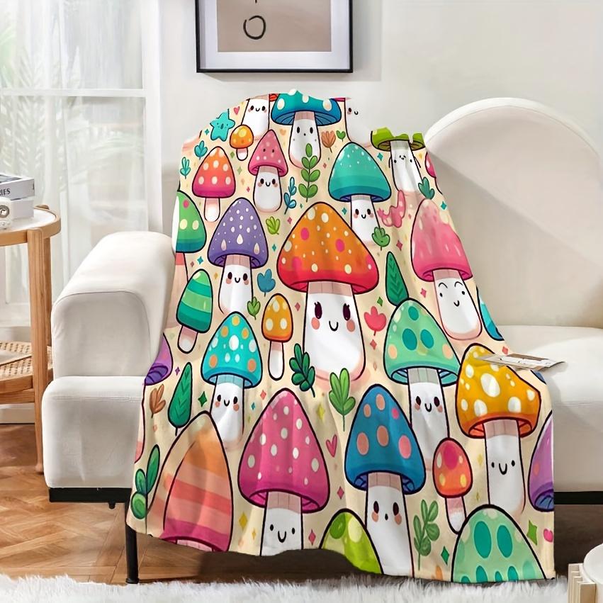 Fun Mushroom Digital Print Throw Blanket, Soft Cozy Warm Blanket for Bed Sofa Couch Camping, Birthday Holiday Gift, 1PC
