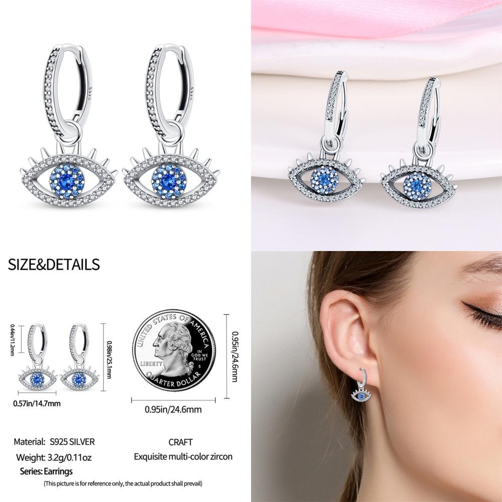 925 Silver Evil Eye Zircon Stud Earrings For Women Religious S925 Jewelry Party Gifts DIY Fashion Accessories