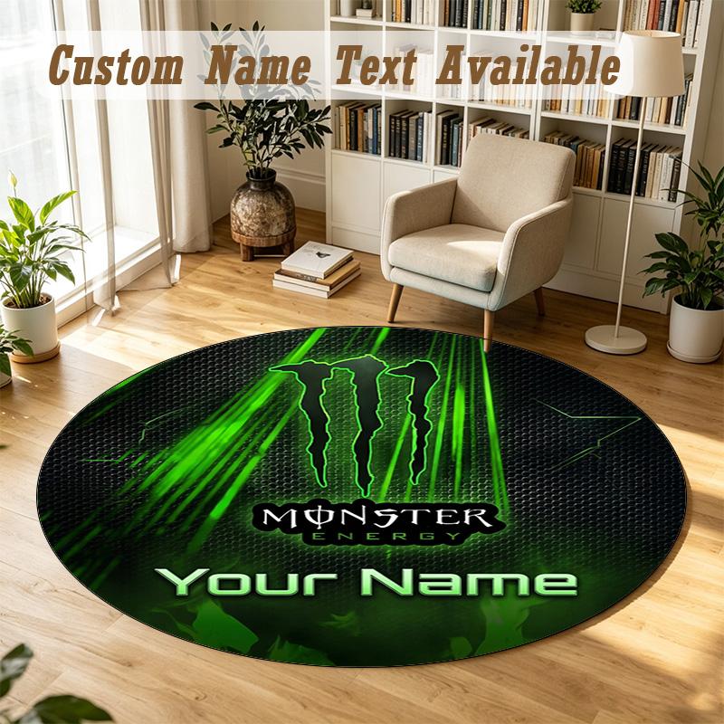 Round Rug Custom NameMonster Energy Pattern Non Slip Carpet Home Floor Decor