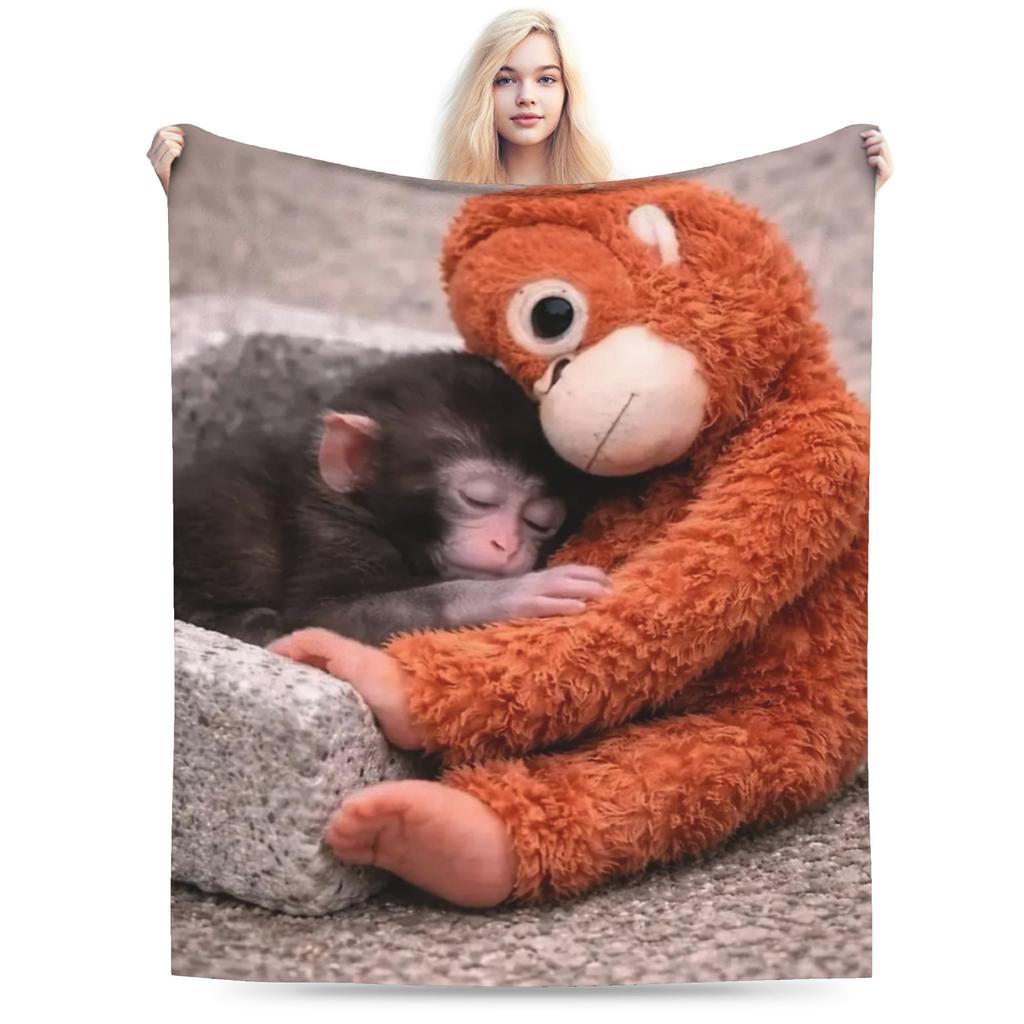 Punch Scimpanzé Che Tiene Peluche Coperte Tessuto di Flanella Decorazione Traspirante Calda Coperta Plaid per Divano Camera da Letto Pezzo di Tappeto