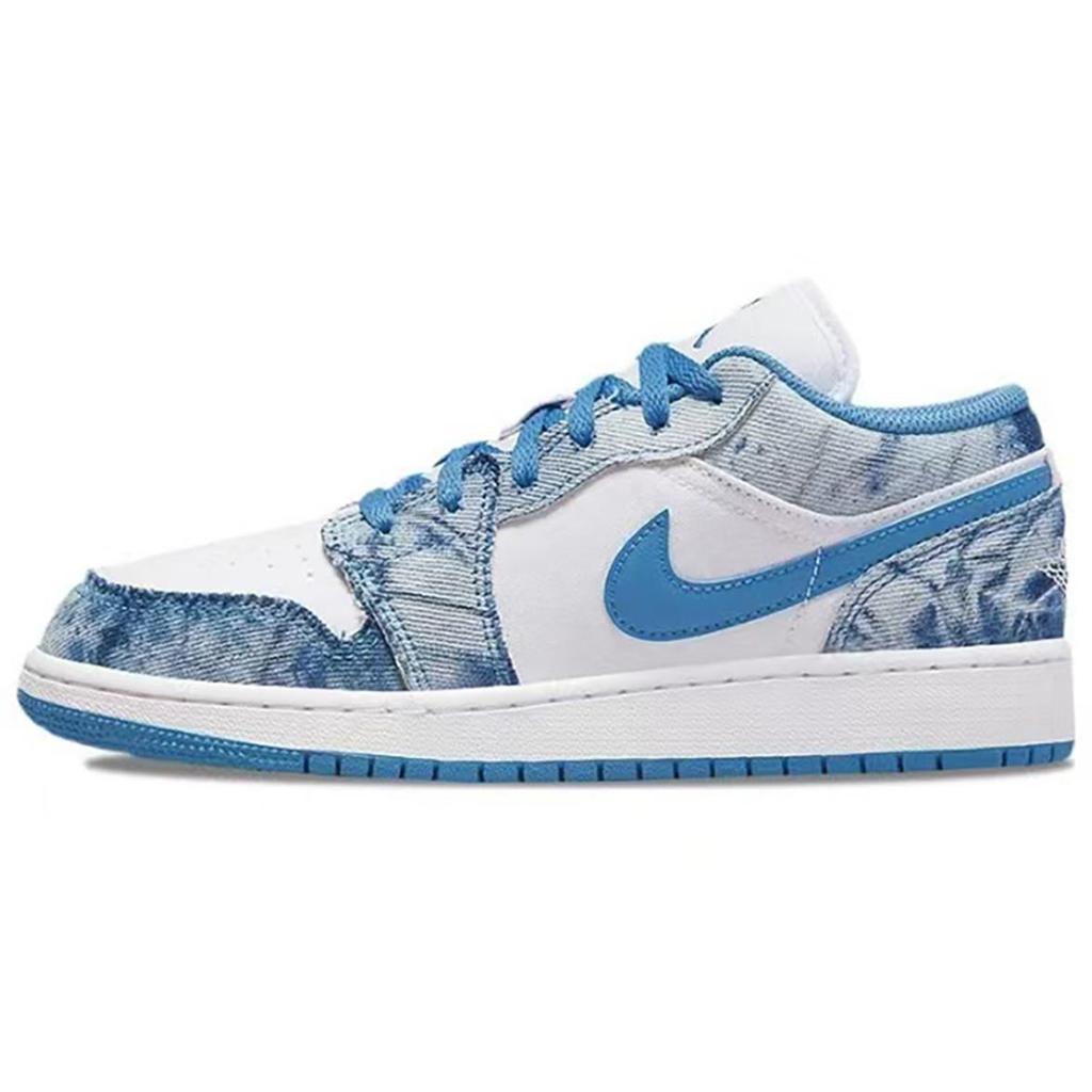 Jordan Air Jordan 1 Mezclilla, Cuero Resistente a la Abrasión Resistente a la Abrasión Zapatillas de Baloncesto Bajas Vintage para Mujer Azul DM8947-100(Team-BOX)