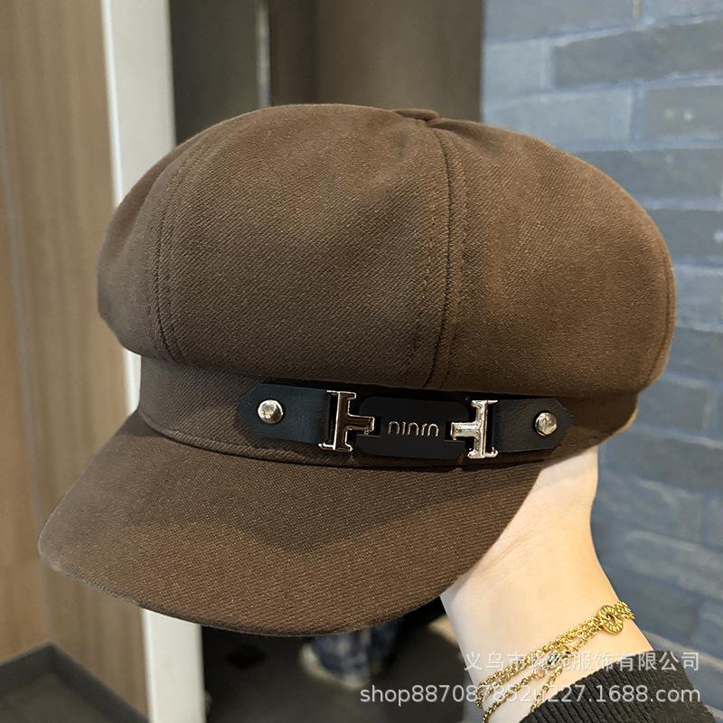 Casual British style octagonal hat Children's fashion versatile painter hat Autumn and winter woolen retro duck tongue newsboy hat