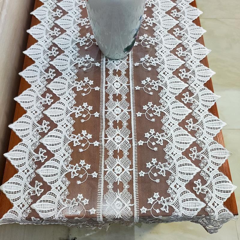Embroidered Table Flag, Lace Embroidery, Polyester Hollow, Long Tablecloth Fabric, Simple Home Decoration, Coffee Table TV