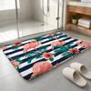 Cabana Stripe Flamingo Floor Mat Machine Washable Soft Flannel Area Rug, Non-Slip Absorbent Floor Mat for Living Room Bedroom