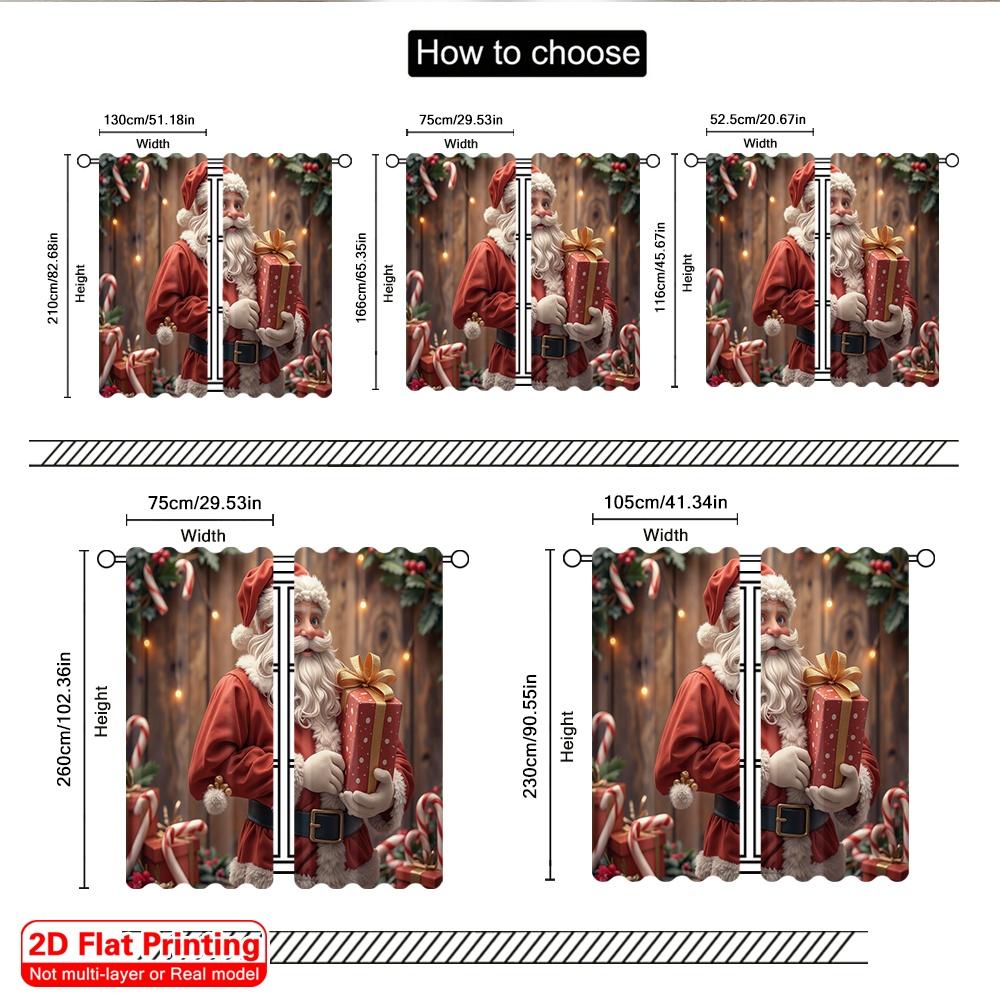 2pcs 2D Flat Printing Christmas Window Drapes Santa Claus Gifts Christmas Festive 100% Polyester Without Electricity Holiday