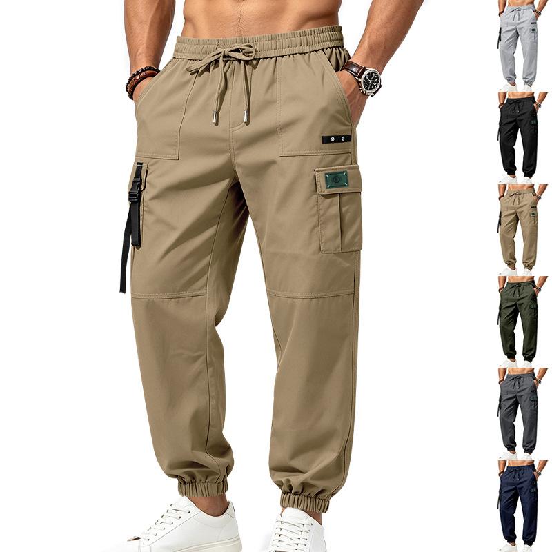Men's Outdoor Commuter High Street Multi Pocket Cargo Pants Elastic Waist Drawstring Jogger Trousers Casual Workwear