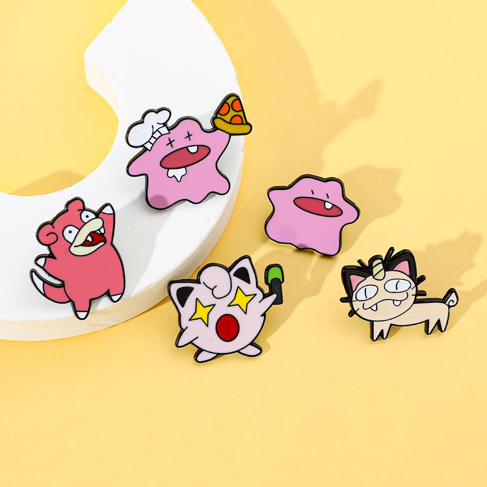 5 Pcs Fashion Jigglypuff Brooch Cute Ditto Meowth Enamel Pins Backpack Clothing Jewelry Metal Badge Accessories Gift