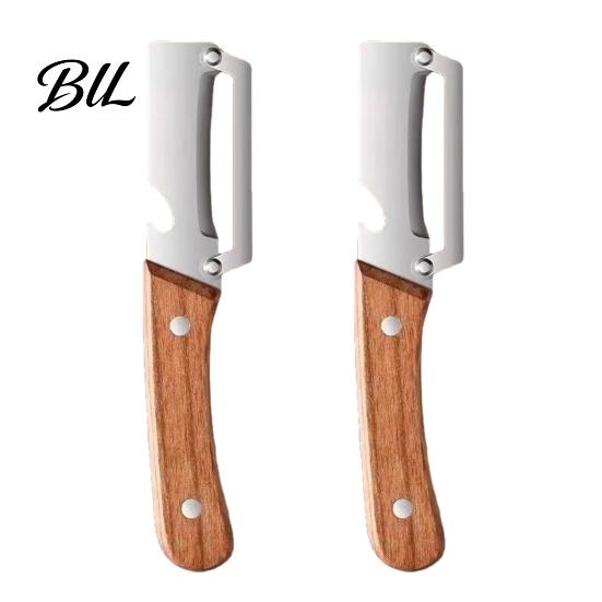 Scratch-free Vegetable Peeler 2Pcs Multifunctional Peeler, Ergonomic Wooden Handle Stainless Steel Blade Left And Right Handed Kitchen Tool 2pcs B