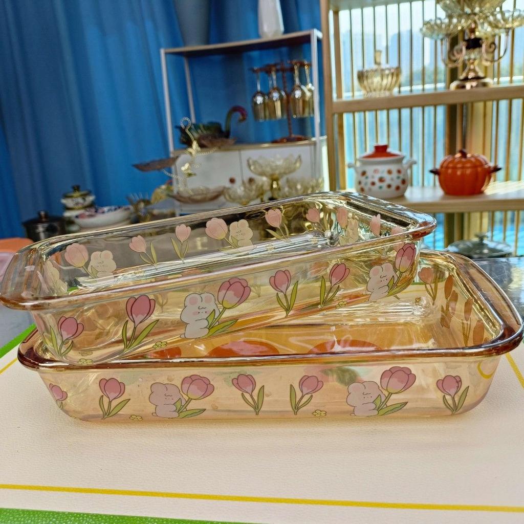 Glass Baking Tray Rectangular Square with Two Handles Perfect for Home Baking Serving Baking Loaf Pan