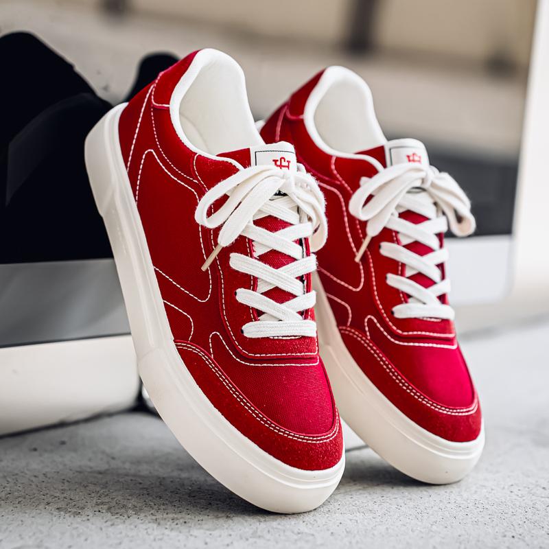 Men's Casual Board Vulcanized Canvas Black New Students Comfortable Non Slip Shoes Solid Color Sports Shoes Outdoor Red