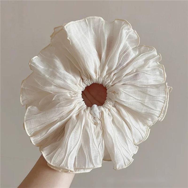 Haargummis für Damen, für den Sommer, süße doppellagige Chiffon-Kopfbedeckung mit Blumenmuster, Rand mit extra großem Darmhaar