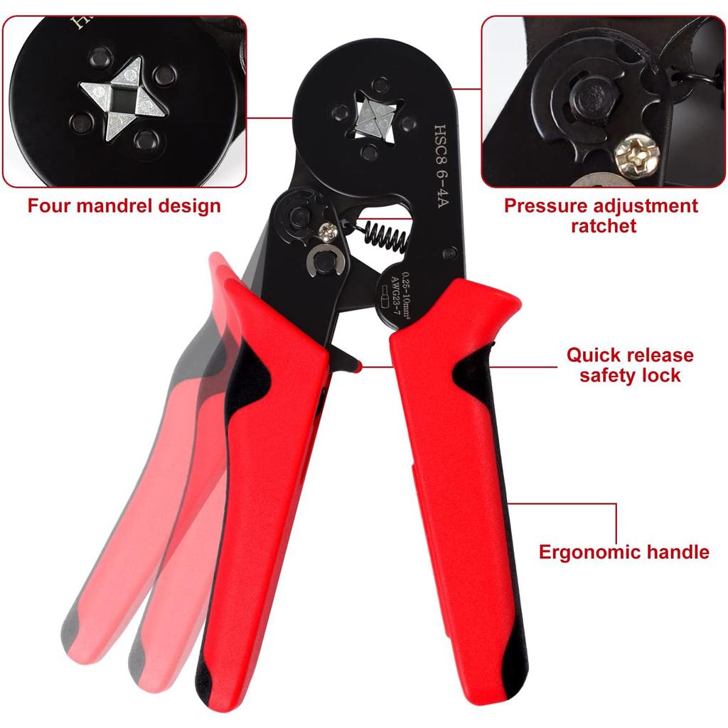 Wire Ferrules Crimpers Pliers Kit  Ratchet Tools with Terminals Connectors AWG24-10 wiring connectors