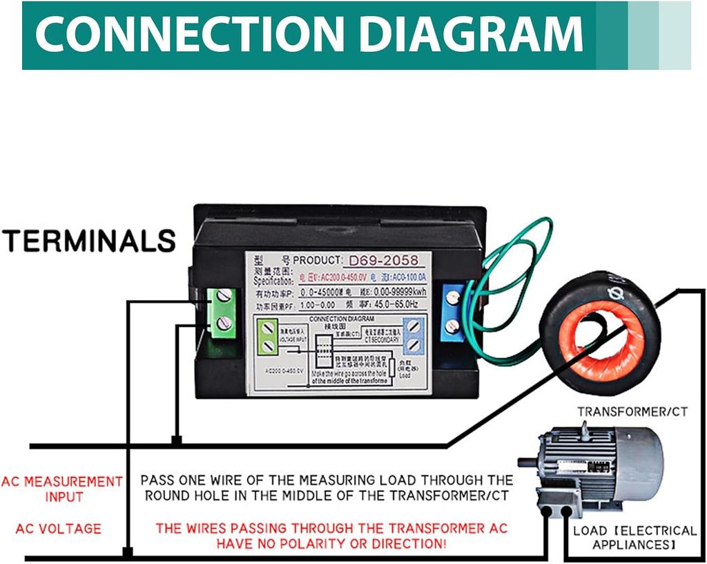 2 Pieces 80-300V 100A Digital Multimeter Voltmeter LCD Voltage Current Power Factor Tester