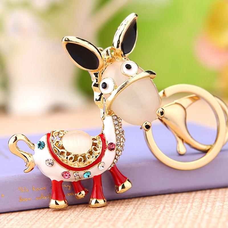 Enamel Donkey HandBag Pendant Crystal Keyrings Keychains For Car Purse Bag Buckle Party Gift Key chains Holder
