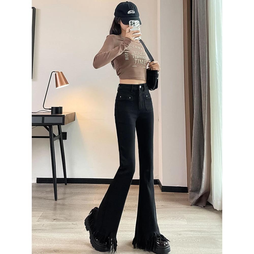 Blugi evazați femei cu ciucuri Skinny Empire Hot Sexy All-metch Chic Toamna Primăvară Stil american Streetwear Femei Sale Design