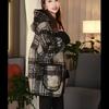 Women's Reversible Plaid Wool Coat - Petite Hooded Cardigan for Autumn/Winter 2025