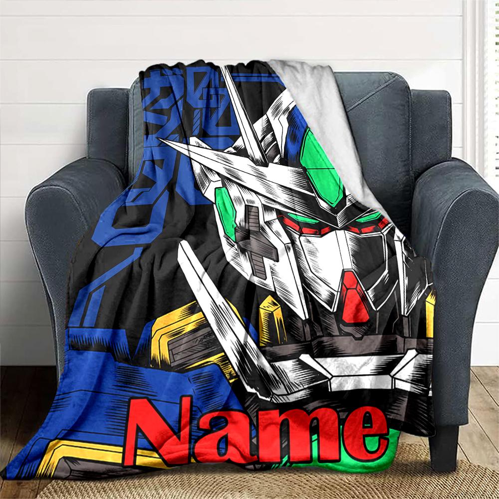 Customiz Name Personality Mobile Suit Gundam Blanket Soft &Warm Sofa Office Bed Travel Lunch Break Blanket, Gift Suitable All Seasons