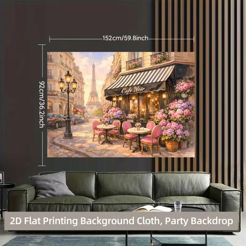 2D Eiffel Tower Street Backdrop, Parisian Cafe & Romantic Dinner Banner
