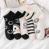 Women's Cute Japanese Style Low-Cut Cotton Socks - Invisible, Thin, Black & White for Spring/Summer