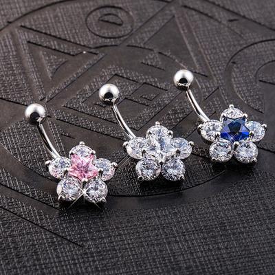 Luxury Temperament Fashion Crystal Rhinestone Star Flower Navel Ring Belly Button Bar Body Piercing Jewelry Women Girls Gift