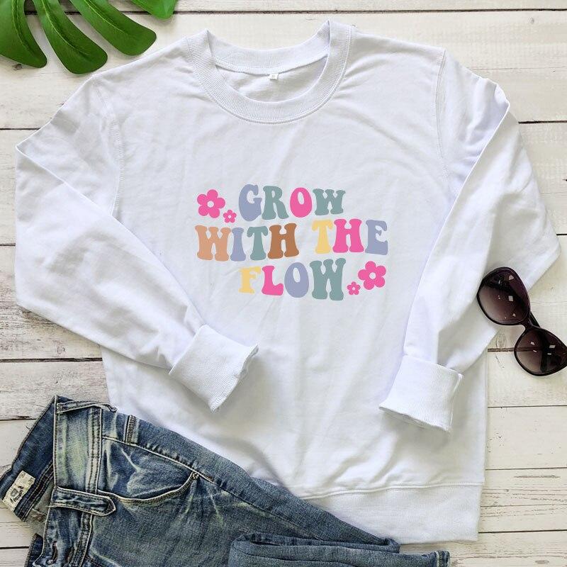 Colored Grow with the Flow Sweatshirt Trendy Women Long Sleeve Jumper Boho Flower Motivational Pullovers