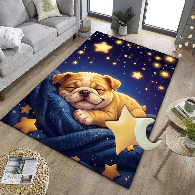 Cartoon Bulldog Stars Office Rug Chair Mat, Entryway Carpet, Suitable for Front Door, Bedroom, Living Room, Desk, Holiday Gift