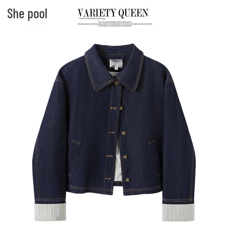 

Women s Striped Rolled-Edge Denim Jacket M