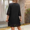 Summer Women Loose High Waist A Line Dress V Neck Lace Burnt Flower Half Sleeve Solid Color Sizes S XL