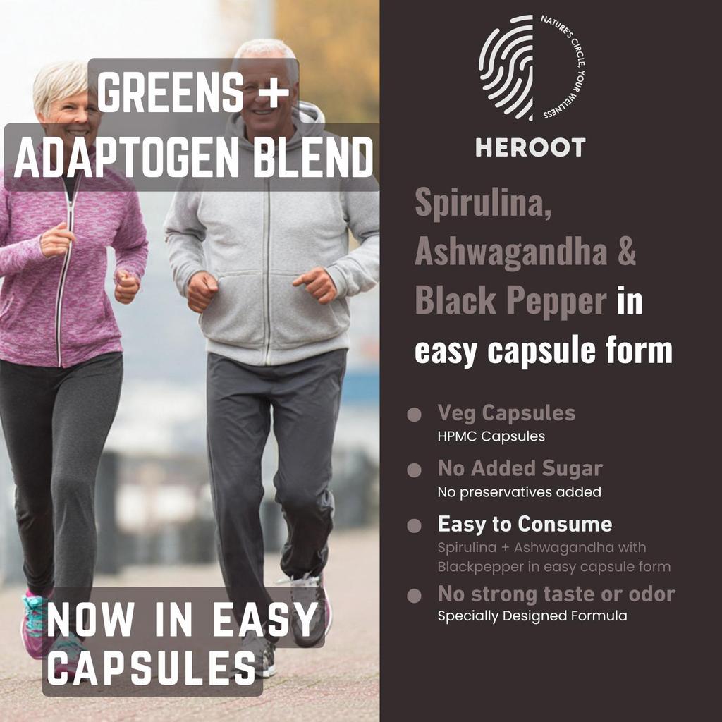 Heroot Kombinácia kapsúl pre bylinnú pohodu | Ashwagandha s čiernym korením a spirulinou