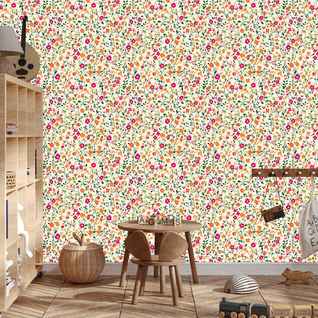 Wallpaper Small Flowers Cream, Beige and Light Gray 50x1000