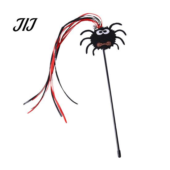 Spooky Spider Pumpkin Skull Toys Halloween Cat Wand Toy, Interactive Toy with Feathers And Bell, Designs, Ribbon for Indoor Cats Lightweight