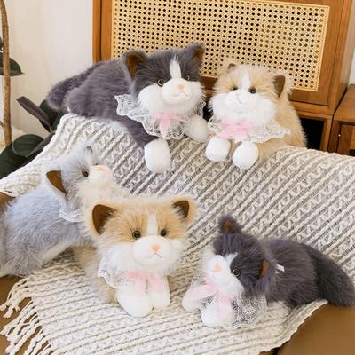 Soft Fluffy Simulation Cat Plush Toys With Bib Cute Cartoon Ragdoll Cat Plush Doll Simulated Kitten Model Kids Birthday Gifts