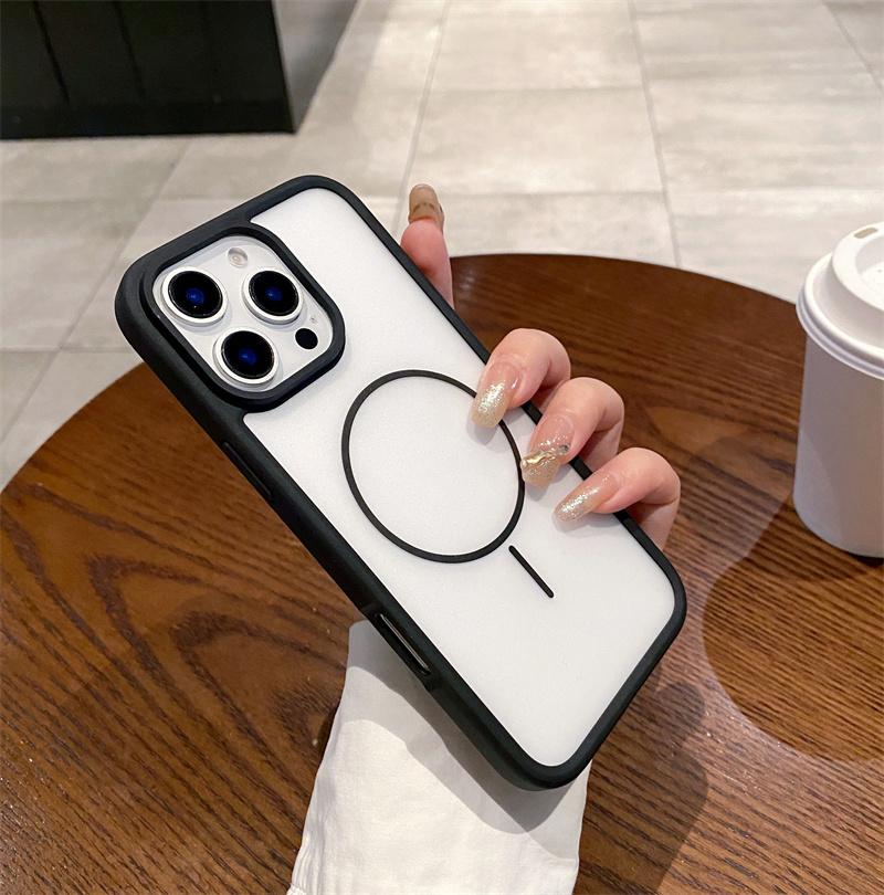 

Модний ультратонкий магнітний чохол для ПК для iPhone 16 Pro Max 15 Plus 14 Pro 13 12 Прозорий чохол Матовий чохол для бездротової зарядки iPhone 14Pro чорний