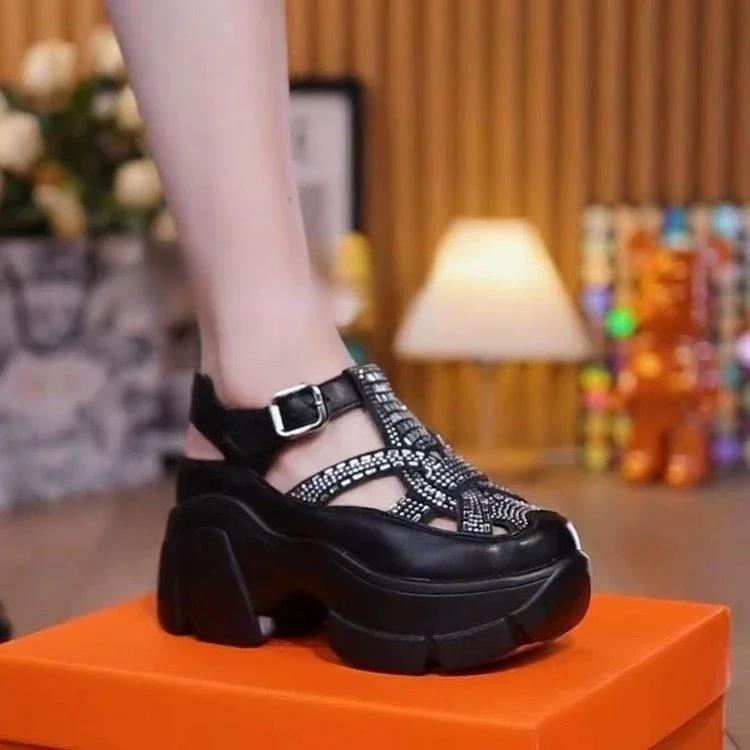 Fashion Shoes for Women 2025 Fashion Mules Rhinestone Shoes Sandals Synthenic Platform Wedge Buckle Women Fashion Casual Summer Slippers
