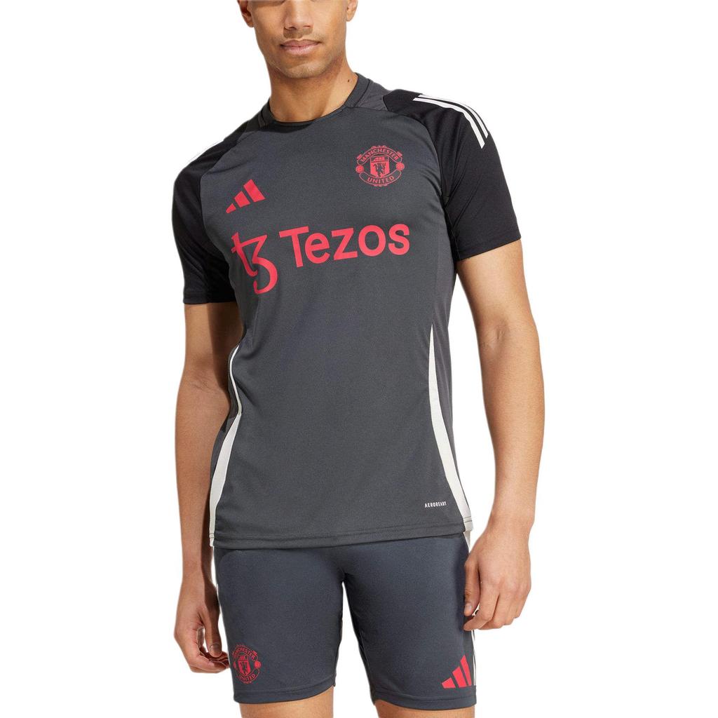 adidas Tiro 24 Manchester United Sport Performance Training Fashion Comfortable Short Sleeve T-Shirt Men Tops Gray IS8086