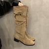 French Apricot Suede Piled Boots Women's Shoes 2025 New Spring and Autumn Winter Long Boots High Heel Khaki