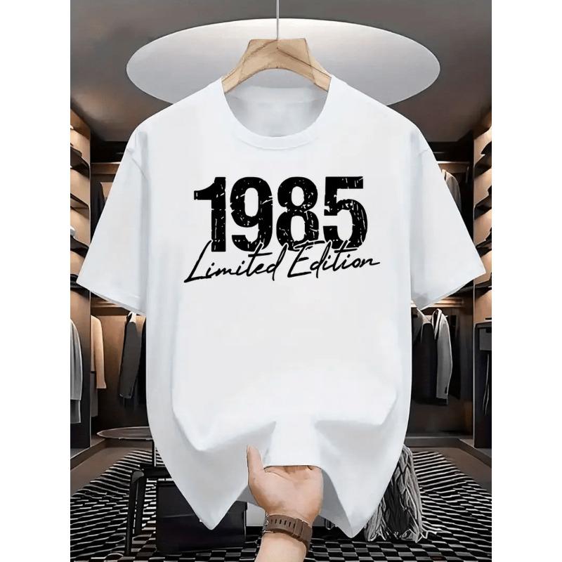 European sizes Men'S 1985 Limited Edition Graphic T-Shirt - Black Casual Summer Tee with White Print