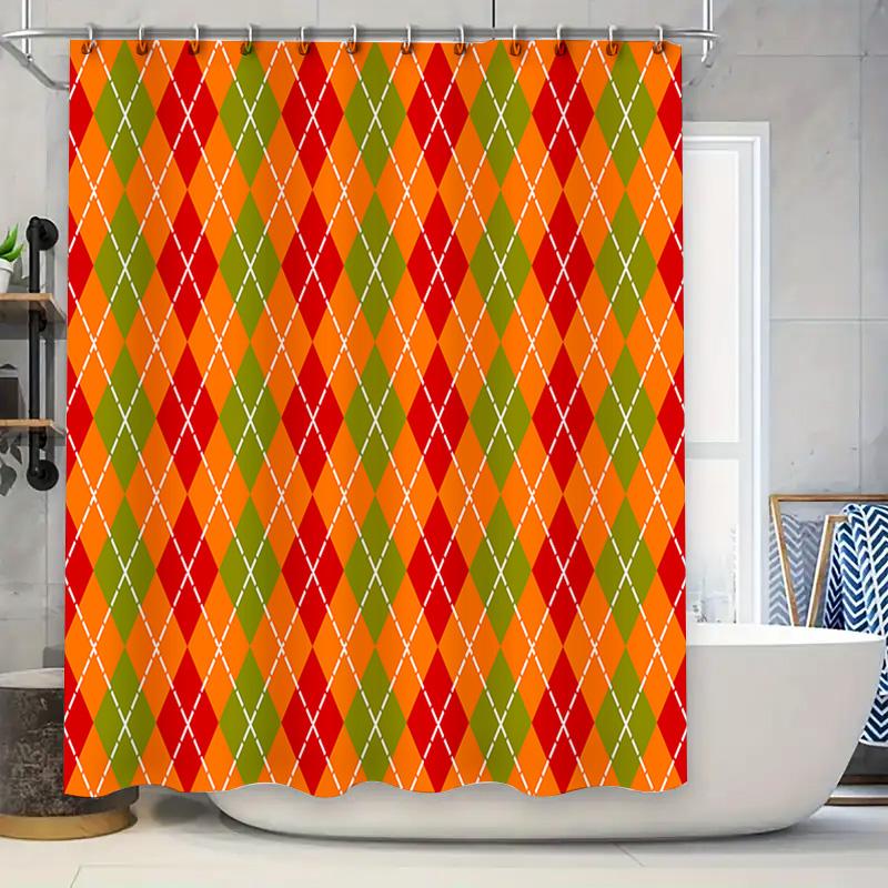 

Pattern Shower Curtain Waterproof Fabric Decorative Bathroom Accessories Set For Home Decoration Green Orange Argyle Plaid (180C W60H190(CM)-1 Pcs