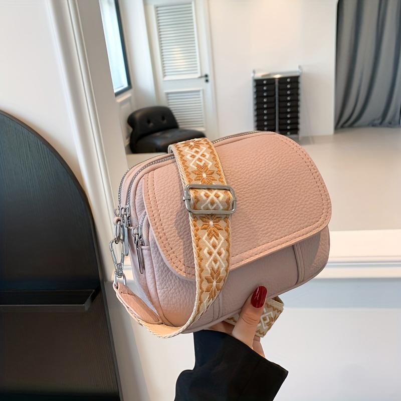 Chic Women’S Crossbody Bag - Solid Color Durable PU Magnetic Closure Comfort Strap Small & Stylish Purse With Zipper