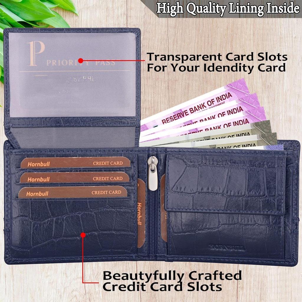Denial Navy Printed RFID Blocking Leather Wallet for Men