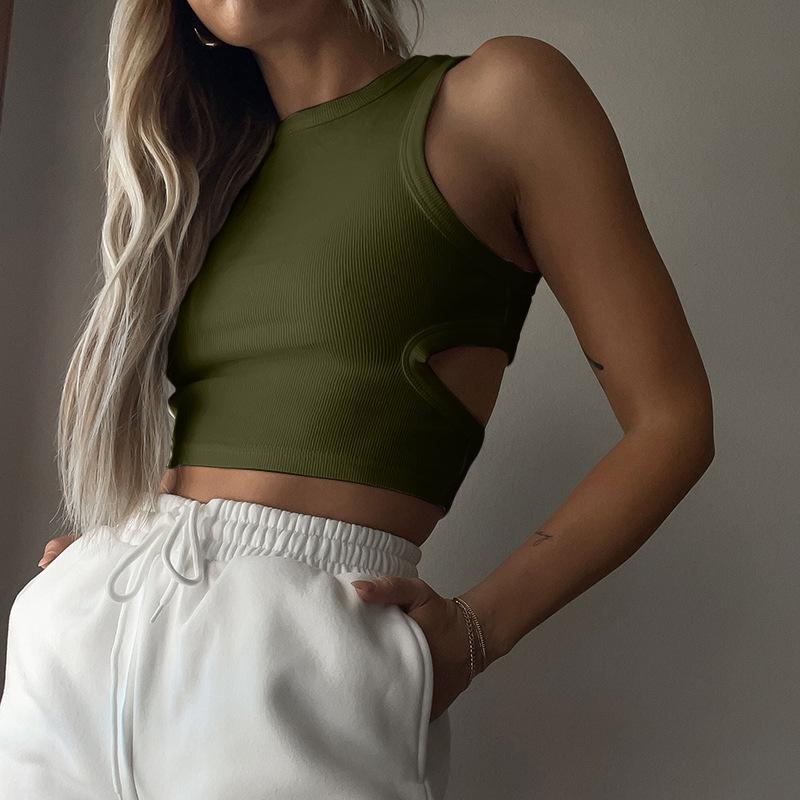 

Summer Women s Sleeveless Cropped Hollow-Out Sports Vest: Versatile and Fashionable L армия зеленый