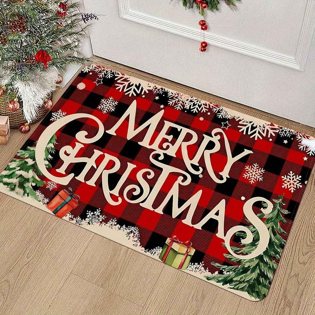 Christmas Welcome Mat Non Slip Indoor Outdoor Decorative Rug Polyester Home Carpet Washable Bathroom Bedroom Kitchen Doormat