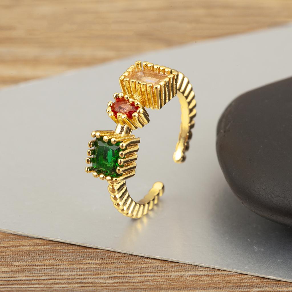 Nidin Hot Sale Personality Design Inlaid Colorful Zircon Open Rings Adjustable For Women Irregular Punk Style Finger Jewelry