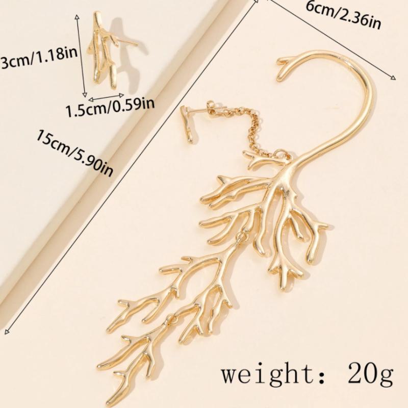 New Trend Fashion Gold Color Alloy Coral Left Right Asymmetric Large Earrings for Women Party Accessories