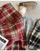 Retro Red Plaid Woolen Midi Skirt with Elastic Waist and Big Swing