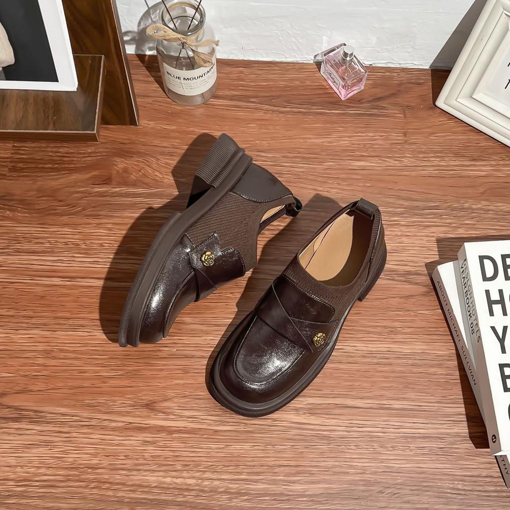 Grape Mother Retro Small Leather Shoes Women Wear High-end Comfortable Soft Leather Light Mouth Loafers Women's Versatile Uniform Women's Shoes