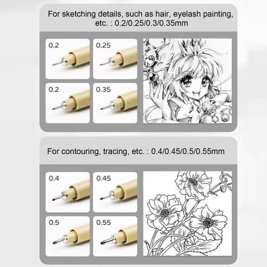 Juego de 12 rotuladores de dibujo de micropunta fina, resistentes al agua, tinta pigmentada, punta de nailon suave, a prueba de manchas.